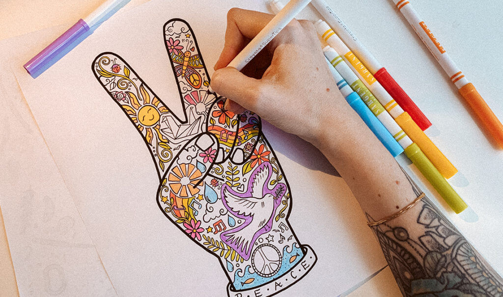 coloring pages of peace signs and love