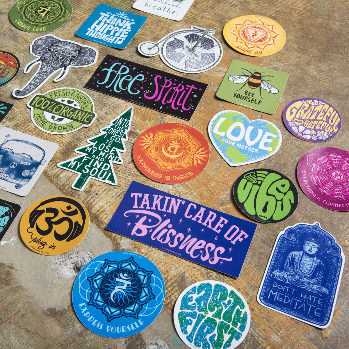 cool hippie stickers boho stickers sticker pile - Hippie Bumper Stickers - Cool Hippie Stickers