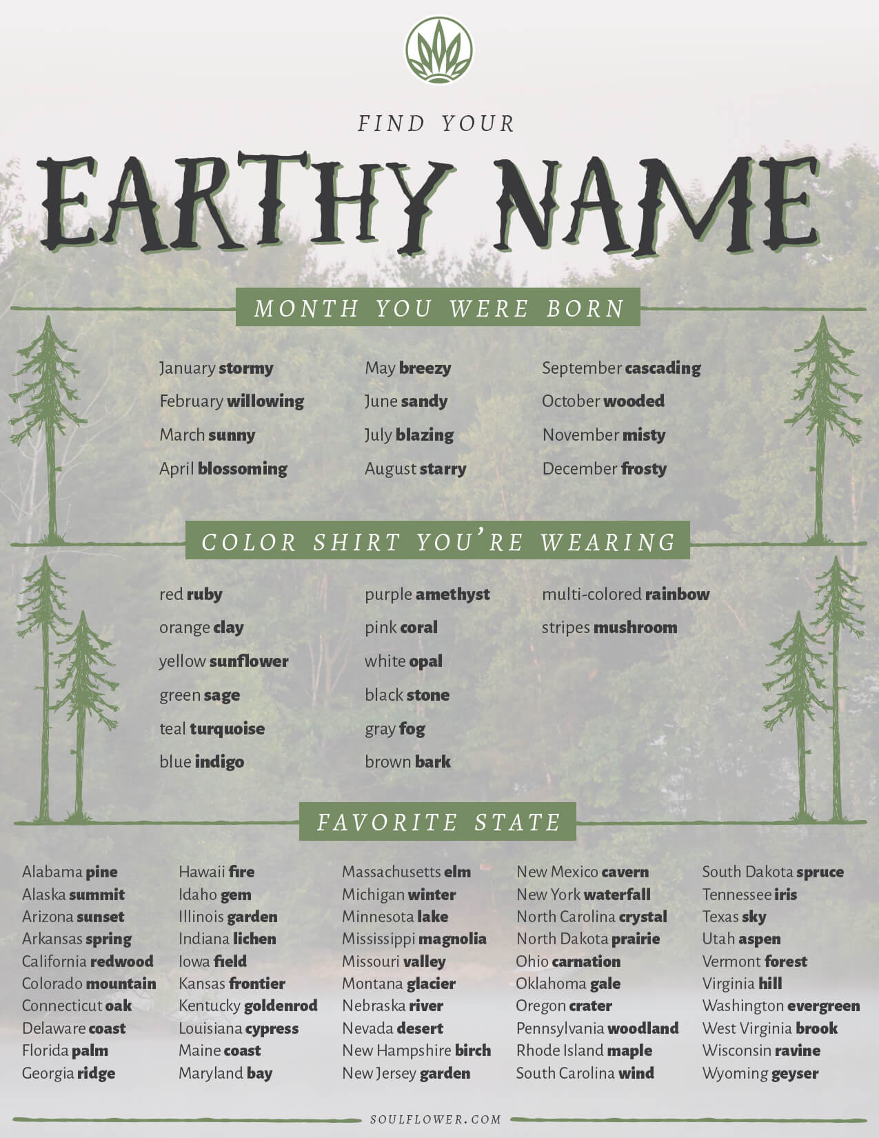 Find Your Earthy Name Soulflower Hippie Names Unique Baby 