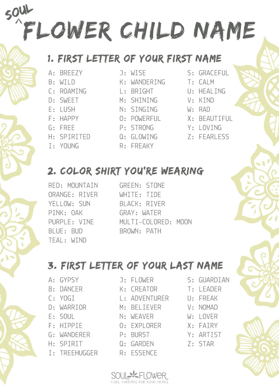 Hippie Name Generator Your Hippie Name Soul Flower Blog