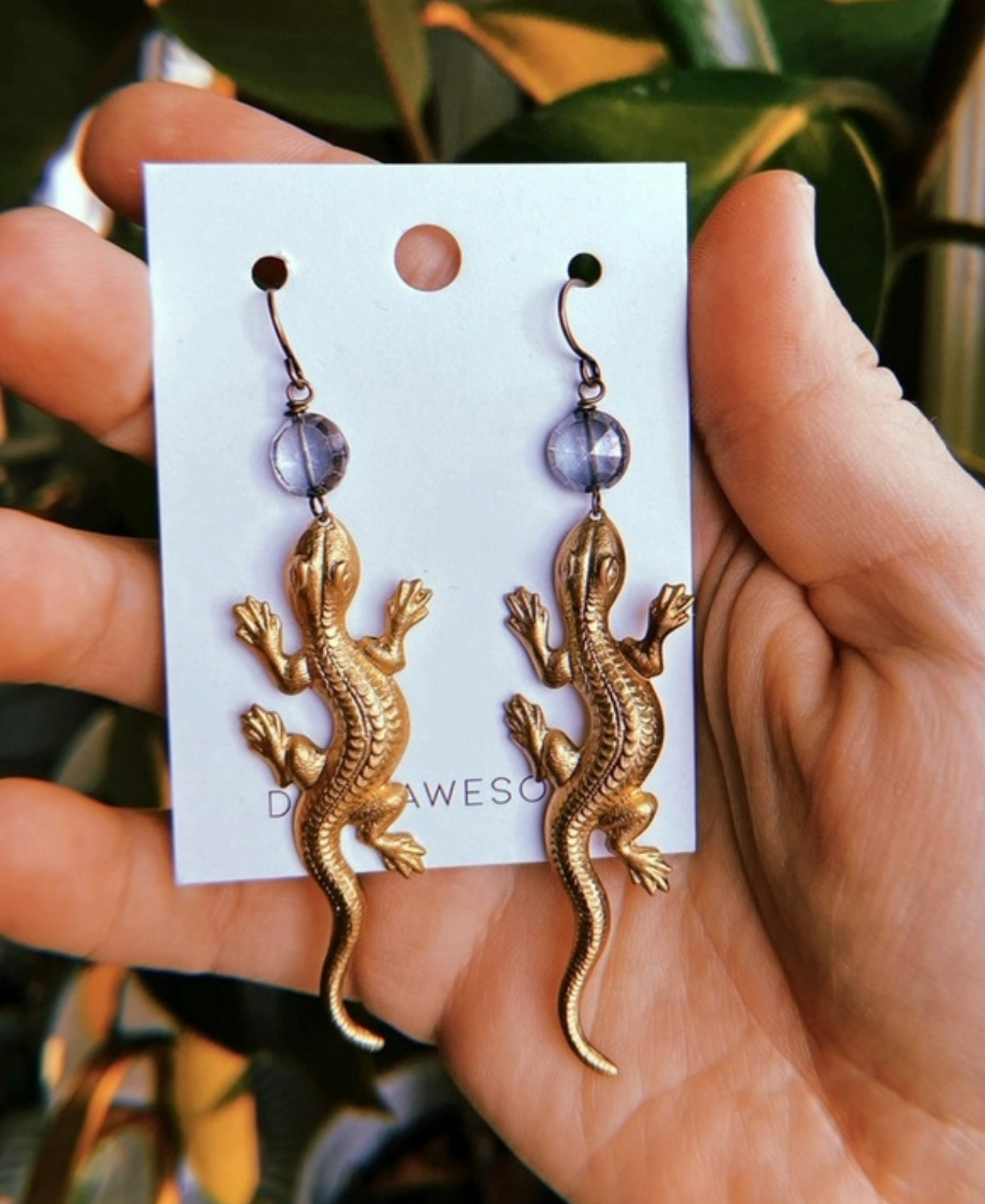 NEW! Brass Lizard and Blue Quartz Earrings