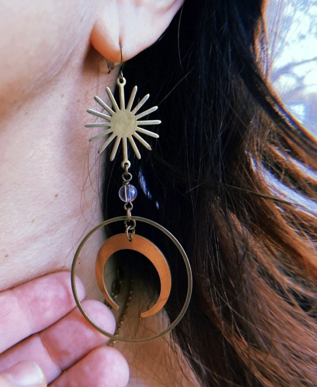 NEW! Brass Moon and Starburst Chandelier Earrings